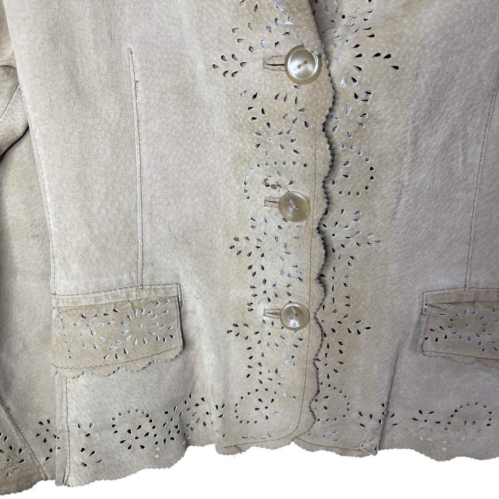 Coldwater Creek Suede Jacket Women’s PL Petite Large Tan Leather Boho Stitching - Picture 5 of 11